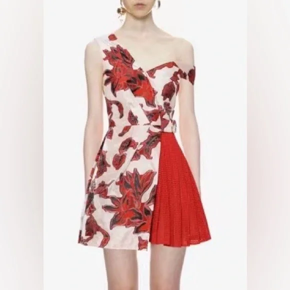 self portrait red floral mini dress Burgundy Satin Flower Mini Dress self-portrait